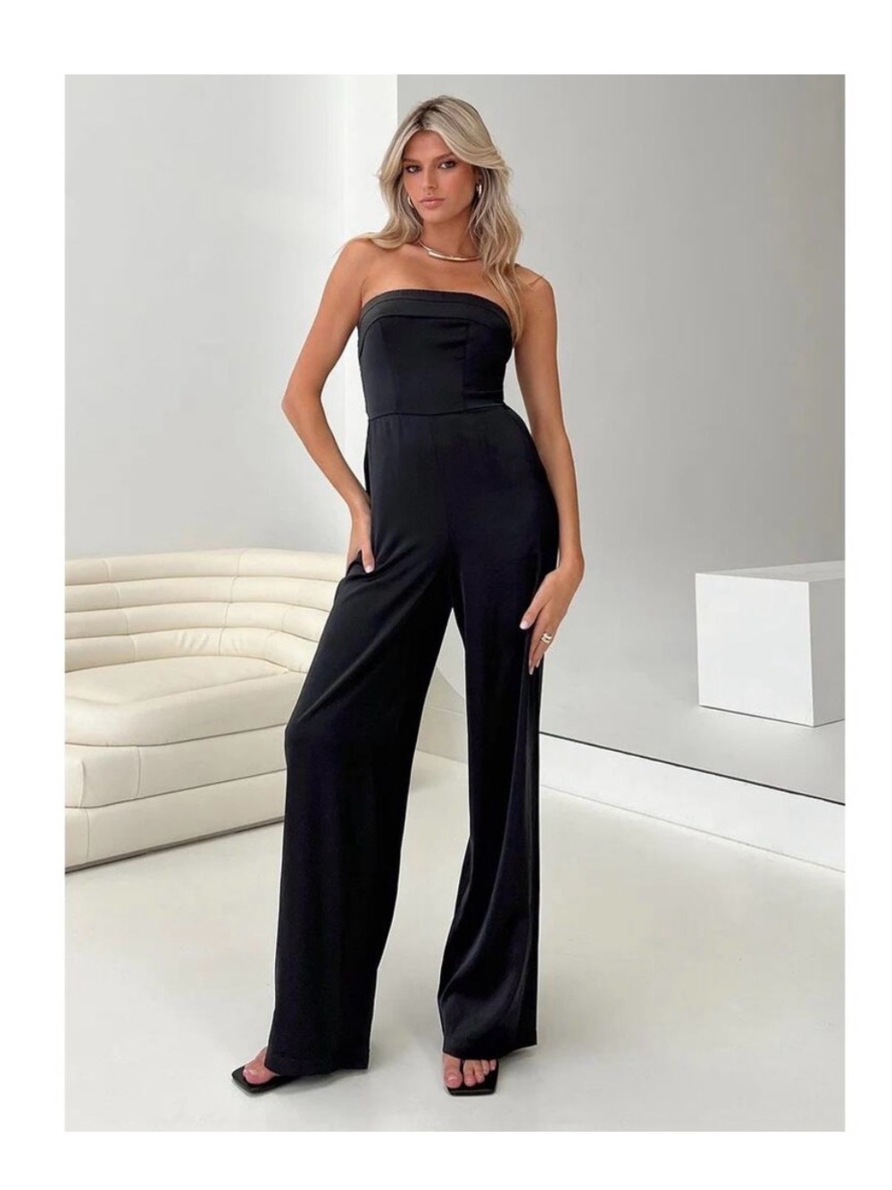 Princess polly loreno strapless jumpsuit black size 2